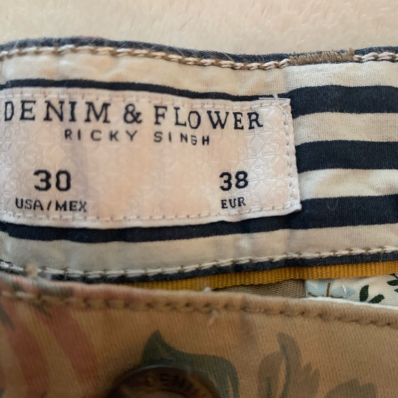 Denim & Flower Men's Floral Chino Shorts - Tan with Green & Orange Accents - Picture 9 of 12